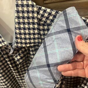 Thomas Dean Navy and Cream Mixed-Pattern Button Shirt